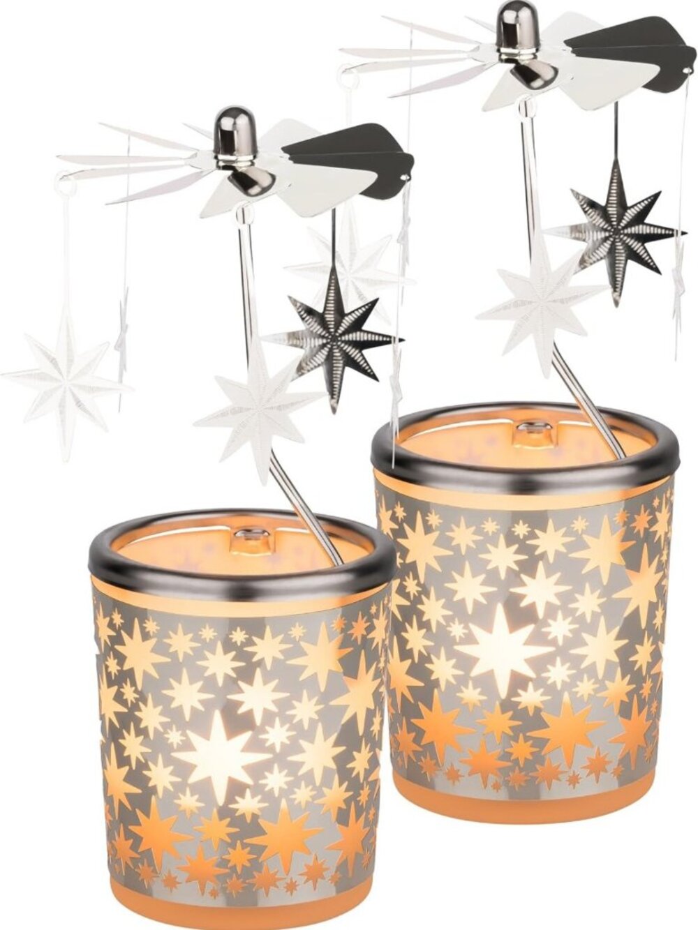 Festive 2-Piece Christmas Candle Holder Set with Spinning Carousel & Star Design